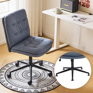 VINGLI Mid Back Armless Office Desk Chair with Wheels/no Wheels,360°Rocking Swivel Vanity Chair with Thickened Cushion, Linen - 1 of 4