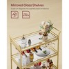 3-Tier Gold Bar Cart with Mirrored Shelves, Serving Cart with 4 Wine Bottle Holders & 3 Glass Racks, Locking Wheels for Kitchen Living Room, Gold - 2 of 4