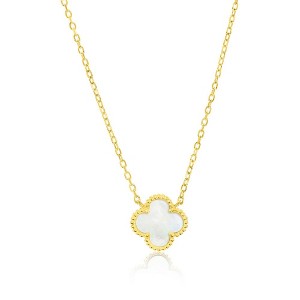 Simona Sterling Silver, MOP Flower, Beaded Outline Necklace - Gold Plated - Gold - 16+2 Inch - 1 of 3