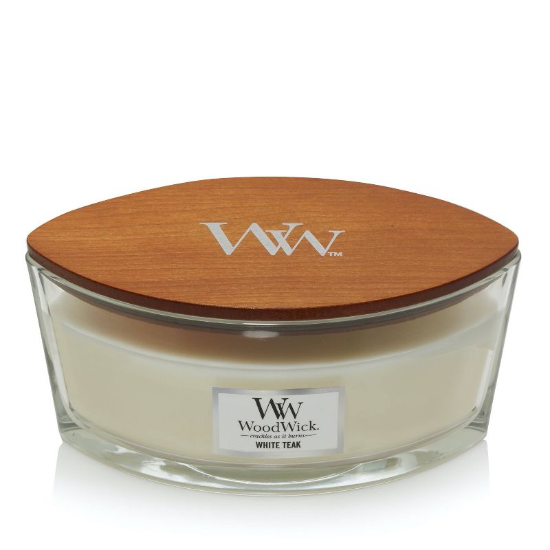 WoodWick 16oz Glass White Teak Ellipse Jar Candle, 1 of 4