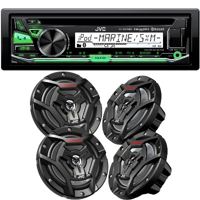 JVC KD-R97MBS Bluetooth Marine Radio and two pairs of JVC CS-DR6200M 6.5" Black Marine Coaxial Speakers