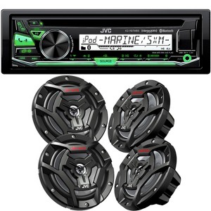 JVC KD-R97MBS Bluetooth Marine Radio and two pairs of JVC CS-DR6200M 6.5" Black Marine Coaxial Speakers - 1 of 4