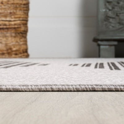 Light Gray and Black Synthetic Stripe 4' x 6' Reversible Area Rug