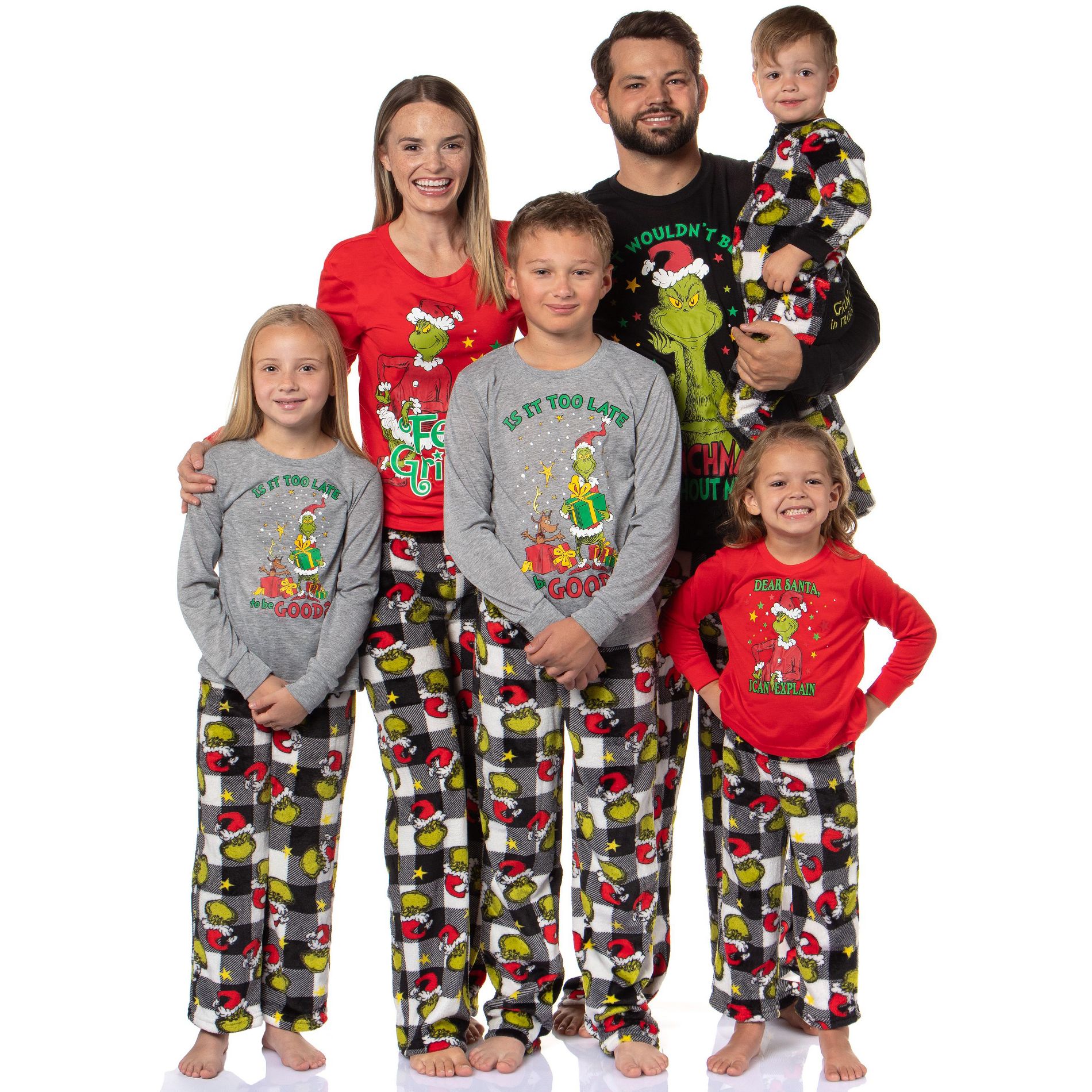 Seven Times Six Dr Seuss The Grinch Who Stole Christmas White Buffalo Plaid Matching Family Pajama Set Multicoloured