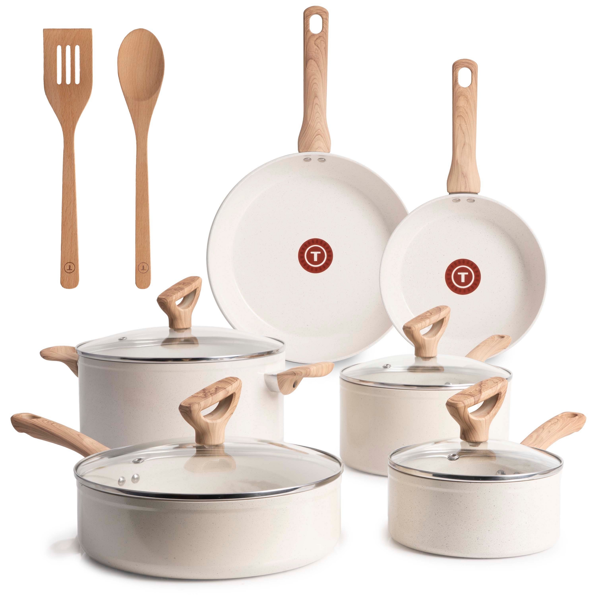 T-fal 12pc Ceramic Nonstick Cookware Set, Revive Ceramic, Beige