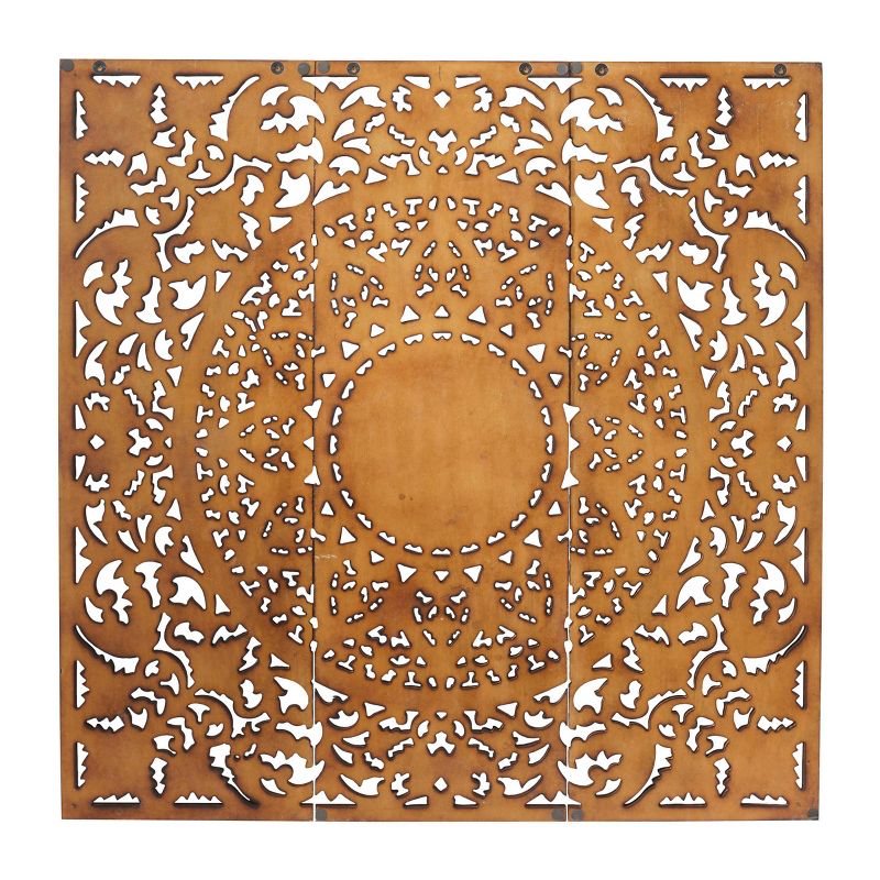 Set of 3 Wooden Floral Handmade Intricately Carved Wall Decors with Mandala Design - Olivia & May, 4 of 9