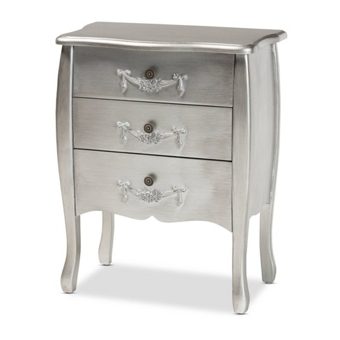 Eliya Brushed Wood 3 Drawer Storage Cabinet Silver - Baxton Studio - image 1 of 4