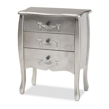 Eliya Brushed Wood 3 Drawer Storage Cabinet Silver - Baxton Studio