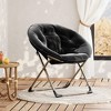 Saucer Chair, Comfy Chair Faux Fur Lounge Moon Chair with Folding Metal Frame, Flower Accent Seat - 3 of 4