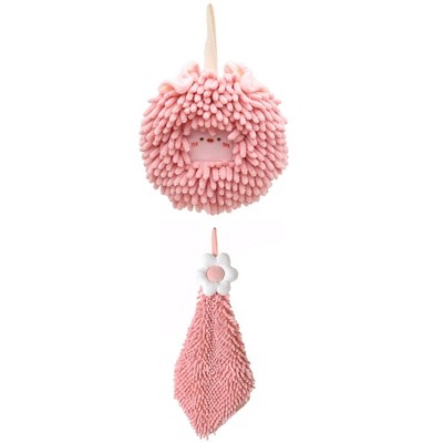 REGALWOVEN 2 Packs Soft Absorbent Cute Decorative Chenille Hand Towel for Bathroom 6" x 15"/7" x 7"