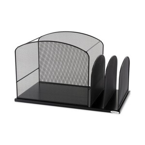 Safco Onyx Mesh Desktop Hanging File With Two Upright Sections, 3 Sections, Letter Size, 11.5" Long, Black - 1 of 3