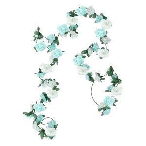 Unique Bargains Artificial Flowers Hanging Vine Rose Vine Garland 86.6" White Cyan 4 Pcs - 1 of 4