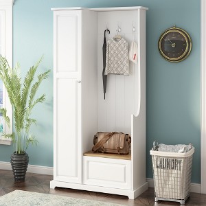 APRILSOUL Stylish Hall Tree with Flip Up Bench£¬Adjustable Shelves and Hooks£¬White - 1 of 4