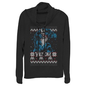 Juniors Womens Marvel Ugly Christmas Venom Pose Cowl Neck Sweatshirt - 1 of 3