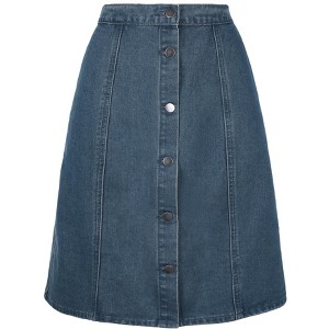 Allegra K Women's Elastic Back Short Button Down Denim Skirts with Pockets - 1 of 4