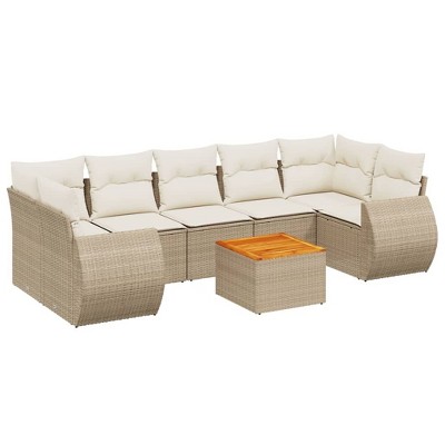 vidaXL 8 Piece Patio Sofa Set with Cushions Beige and Cream Poly Rattan