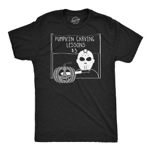Mens Pumpkin Carving Lessons Horror T Shirt Funny Halloween Shirt for Guys - Crazy Dog Men's T Shirt - 1 of 4