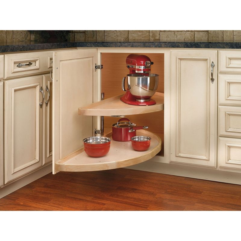 Rev-A-Shelf 38" Dual Shelf Half Moon Lazy Susan Organizer for Blind Corner Kitchen Cabinets, Pull Out Turntable Storage Trays, Wood, 4WLS882-38-570, 2 of 7