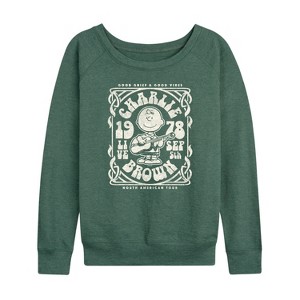 Women's - Peanuts - Charlie Brown Tour Lightweight French Terry Wide Neck Long Sleeve Shirt - 1 of 4