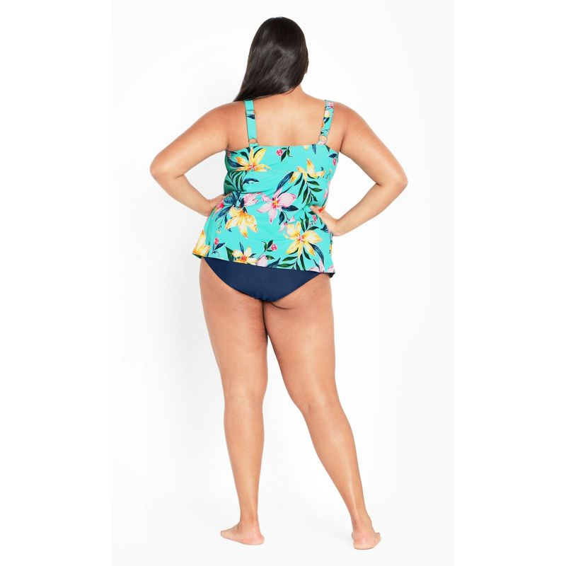 Women's Plus Size Ruffled Print Tankini Top - turquoise tropics | AVENUE, 2 of 5