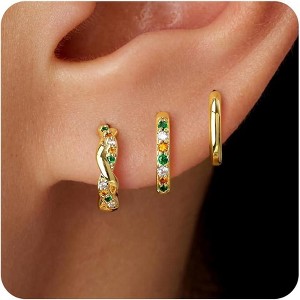 Inerney Gold Huggie Hoop Earrings Set for Women, Dainty Small Sterling Silver Earring Stacks Hypoallergenic Jewelry for Multiple Piercings - 1 of 4