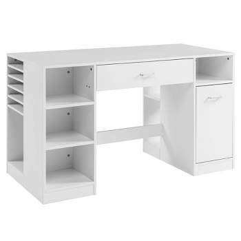 Costway White Folding Sewing Craft Table With Storage Shelves