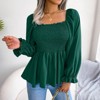 Coolmee Women Casual Square Neck Shirred Lantern Long Sleeve Frill Trim Flared Hem Blouse Shirt Tops - 2 of 4