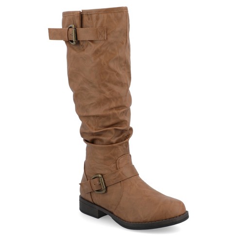 Journee Collection Womens Stormy Stacked Heel Riding Boots Tan 7.5 : Target