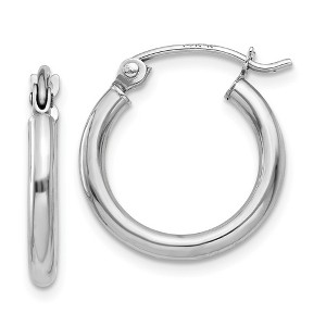 Black Bow Jewelry 2mm, 14k White Gold Classic Round Hoop Earrings, 15mm (9/16 Inch) - 1 of 4