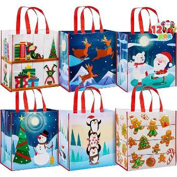 JOYIN 12 PCS 13.75" x 14" Christmas Large Tote Bags Holiday Reusable Grocery Bags for Classroom Party Favor Supplies, Xmas Party