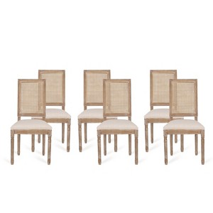 Christopher Knight Home  Brownell French Country Wood and Cane Upholstered Dining Chairs (Set of 6) - 1 of 4