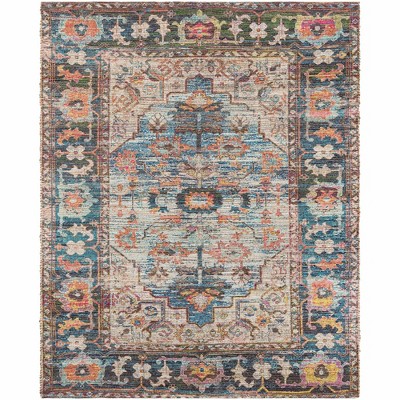 Handwoven Light Blue and Multicolor Chenille Floral 8' x 10' Area Rug