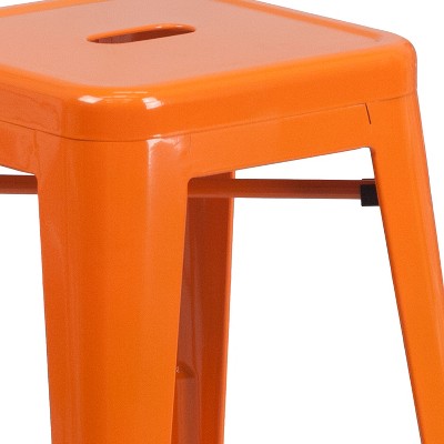 24'' Orange Metal Backless Counter Height Stool