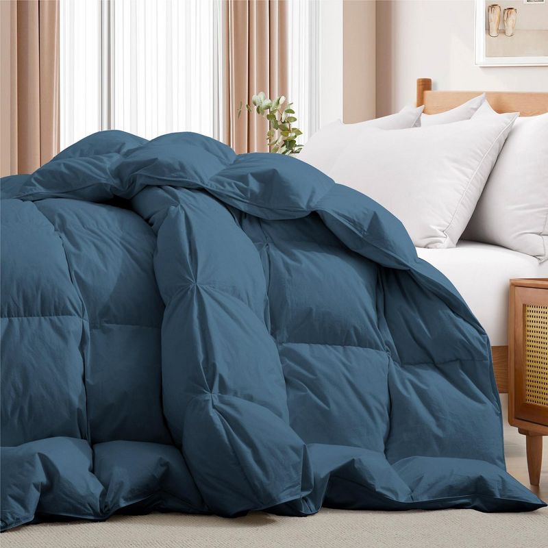 Peace Nest 100% Cotton White Goose Down Comforter Pleated Fluffy Feather Comforter Duvet Insert with Corner Tabs for All Seasons, Navy, 2 of 6