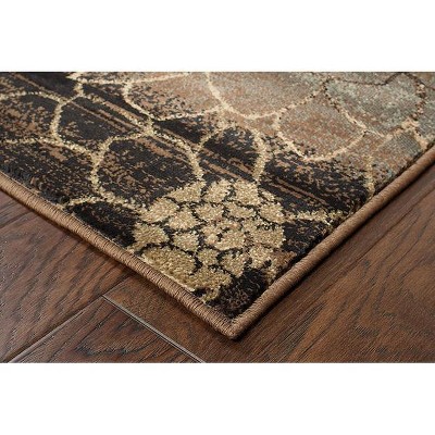 Hudson Brown and Green Floral Rectangular Area Rug