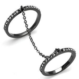 Slickblue Women's Chain-Linked Double Band Ring, Jet Synthetic Crystals, IP Light Black, Stainless Steel, Sizes-5–10 - 1 of 4