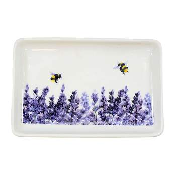 Abbott Collection 4.0 Inch Lavender & Bees Rectangle Plate Summer Flowers Serving Platters