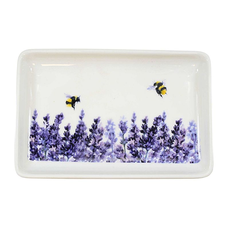 Abbott Collection 4.0 Inch Lavender & Bees Rectangle Plate Summer Flowers Serving Platters, 1 of 4