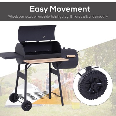 Outsunny 48" Black Steel Charcoal BBQ Grill with Smoker