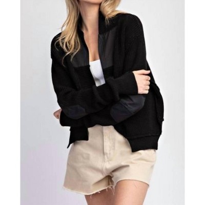 Women's Elbow Patch Cardigan With Pocket Sweater - ee:some