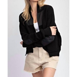 Women's Elbow Patch Cardigan With Pocket Sweater - ee:some - 1 of 4