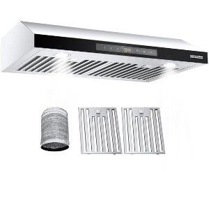 VEVOR Under Cabinet Range Hood, 30 Inch Kitchen Vent Hood, 900CFM Dual Motors Stainless Steel Stove Hood,with Gesture & Touch Control, Light, Silver - 1 of 4