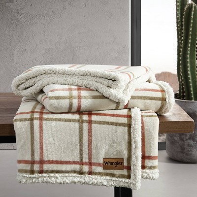 Wrangler Bright Orange Reversible Fleece Sherpa Throw Blanket
