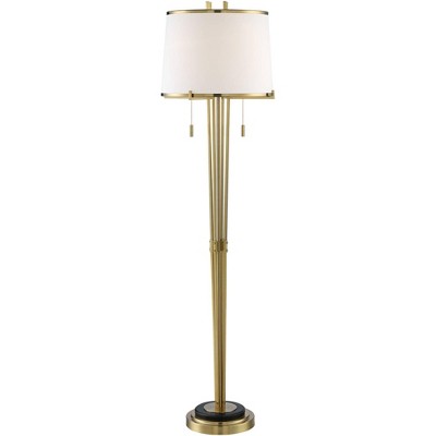 Possini Euro Design Modern Glam Style Floor Lamp Satin Brass Metal Trimmed Fabric Shade for Living Room Reading House Home Office