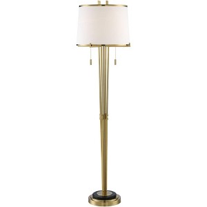 Possini Euro Design Palisade Modern Floor Lamp 64" Tall Satin Brass Metal Trimmed Fabric Tapered Drum Shade for Living Room Bedroom Office House Home - 1 of 4