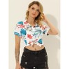 Allegra K Women's Hawaiian Button Down Floral Leaves Beach Short Sleeve Top - 2 of 4