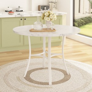 VECELO 36" Round Dining Table for 4, Faux Marble Bar Table Top with Metal Legs for Kitchen, Small Spaces - 1 of 4