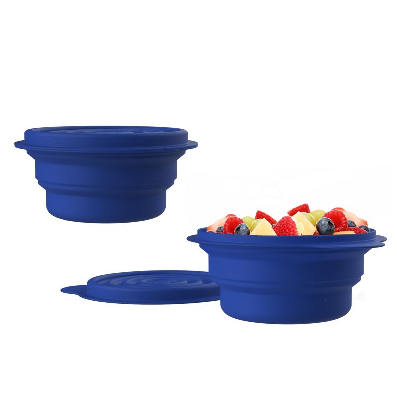 2 Pack Collapsible Bowls with Lids- BPA Free Silicone, Reusable Hot or Cold Food Bowl, Blue, 5 of 6