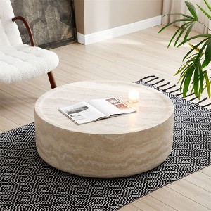 Fiberglass 31.49 Inch Round Coffee Table, Sturdy Fiberglass Table For Living Room No Assembly Required - 1 of 4