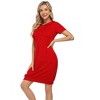 Women's Casual Short Sleeve Solid Color Pullover Hooded Tunic Dress with Kangaroo Pocket - 2 of 4